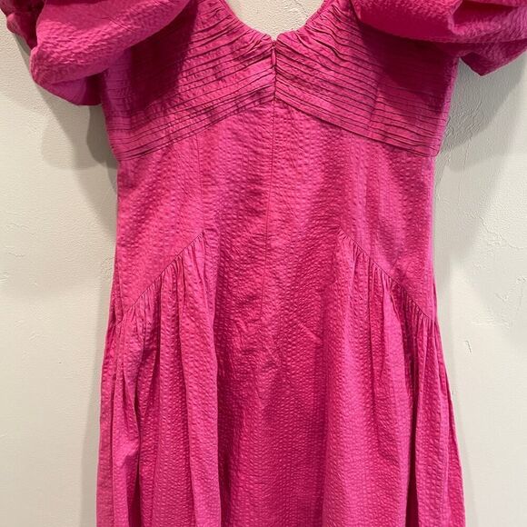 NWT Frame Puff Sleeve Cotton Midi Dress Fuchsia Pink - Size: Small - Picture 10 of 16